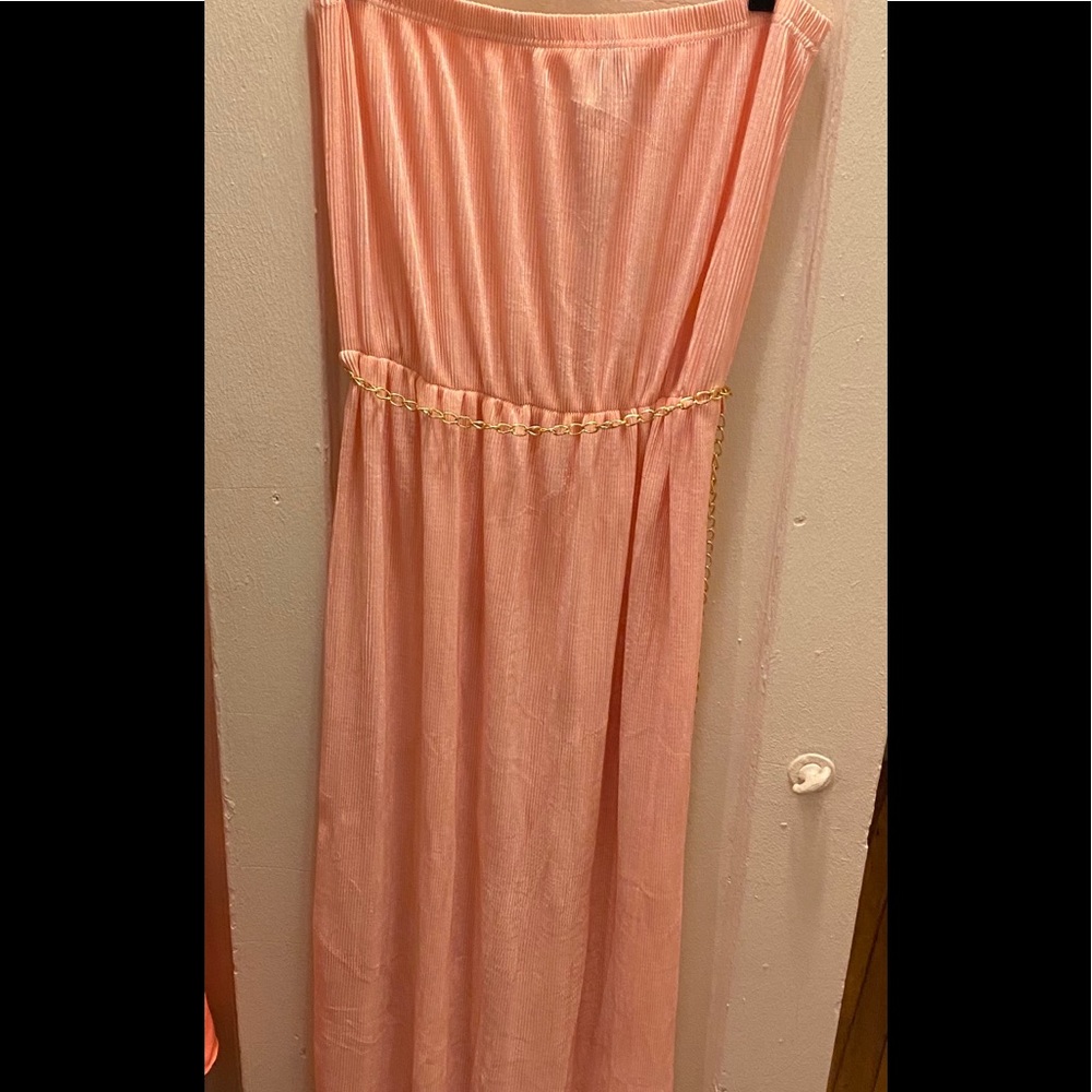 Strapless Satin Coral Dress Plus gold belt